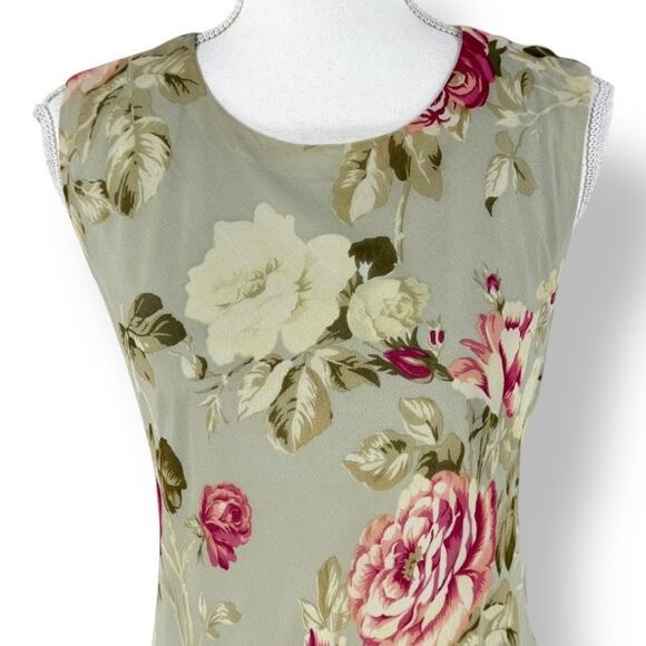 Vintage Cattiva  Women’s Floral 100% Silk Layered Slip Dress Size 10 Sage Green - Picture 4 of 12